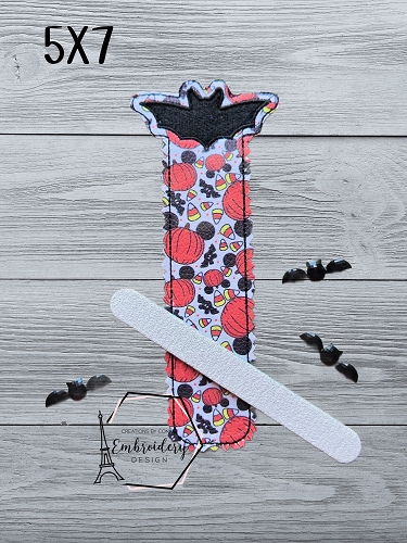 Bat Nail File Holder Embroidery Design - 5x7